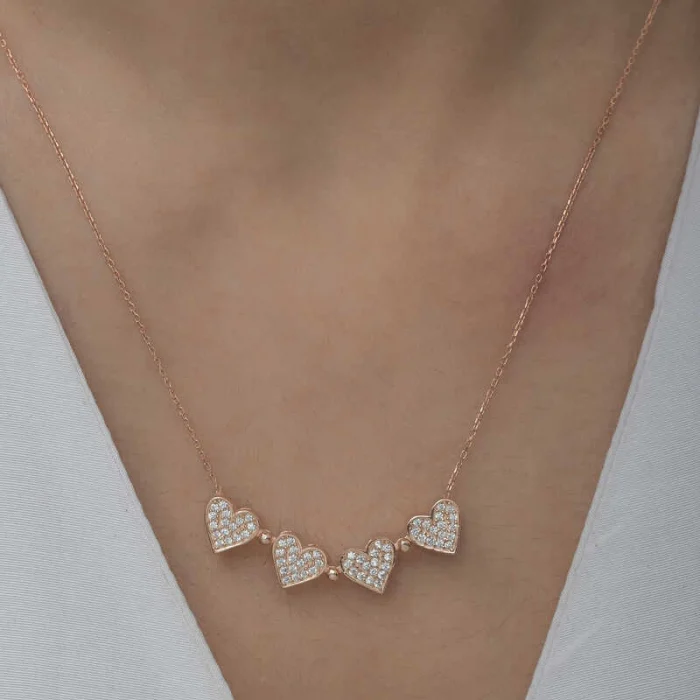 Luz&Pos Gümüş Rose Kalpli Açılabilen Yonca Kadın Kolye