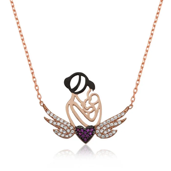 Luz&Pos Gümüş Rose Kalpli Anne Ve Çocuk Kolye