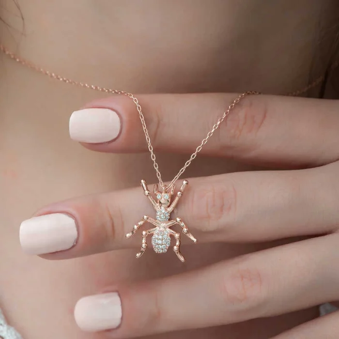 Luz&Pos Gümüş Rose Örümcek Bayan Kolye