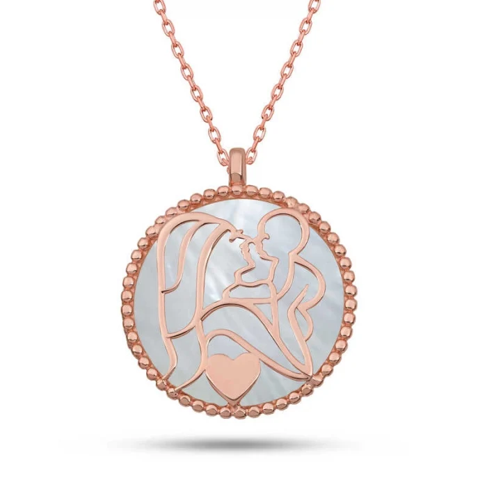 Luz&Pos Gümüş Rose Sedef Taşlı Anne Çocuk Sevgisi Kolye