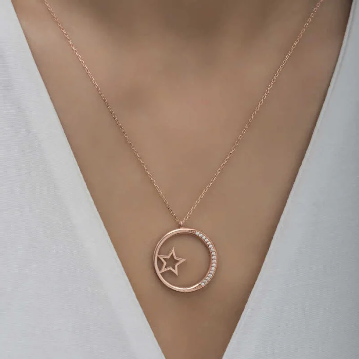 Luz&Pos Gümüş Rose Yıldız Detaylı Halka Kadın Kolye