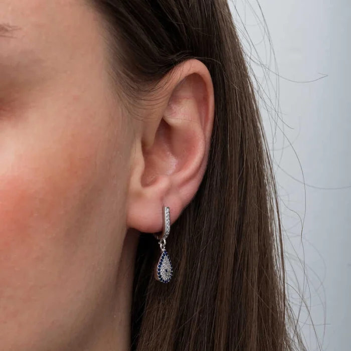 Luz&Pos Gümüş Sallantılı Damla Nazar Kadın Küpe