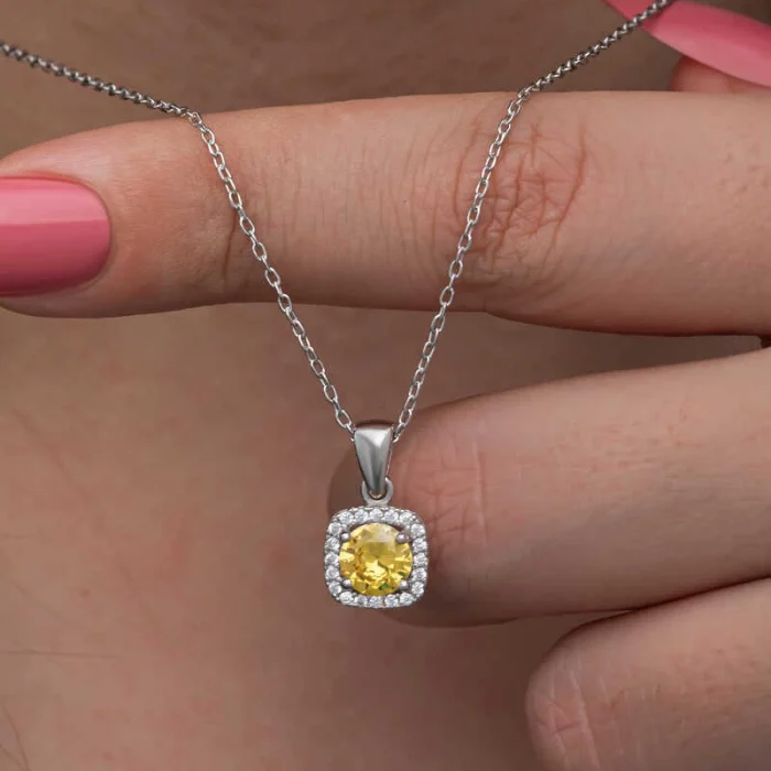 Luz&Pos Gümüş Sarı Baget Taşlı Kadın Kolye