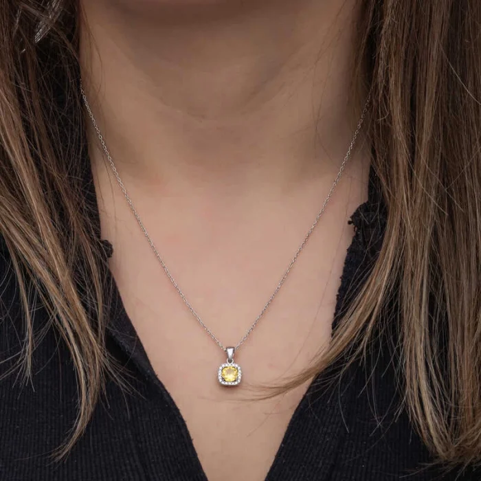 Luz&Pos Gümüş Sarı Baget Taşlı Kadın Kolye