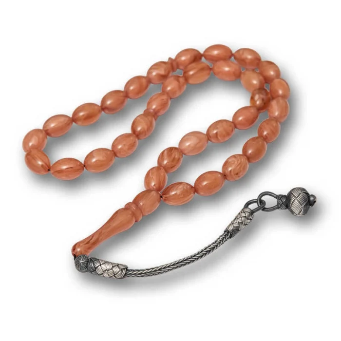 Luz&Pos Gümüş Top Kazaz Püsküllü Sıkma Kehribar Tesbih