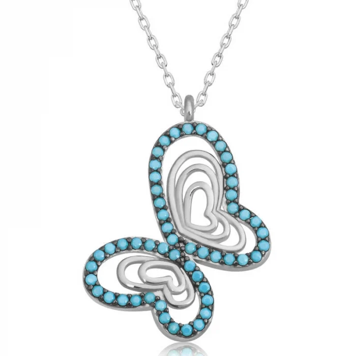 Luz&Pos Gümüş Turkuaz Taşlı Kelebek Kadın