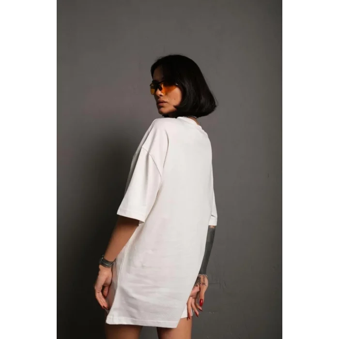 Luz&Pos Kadın 24/1 Düz A Kalite Oversize T-shirt - Beyaz