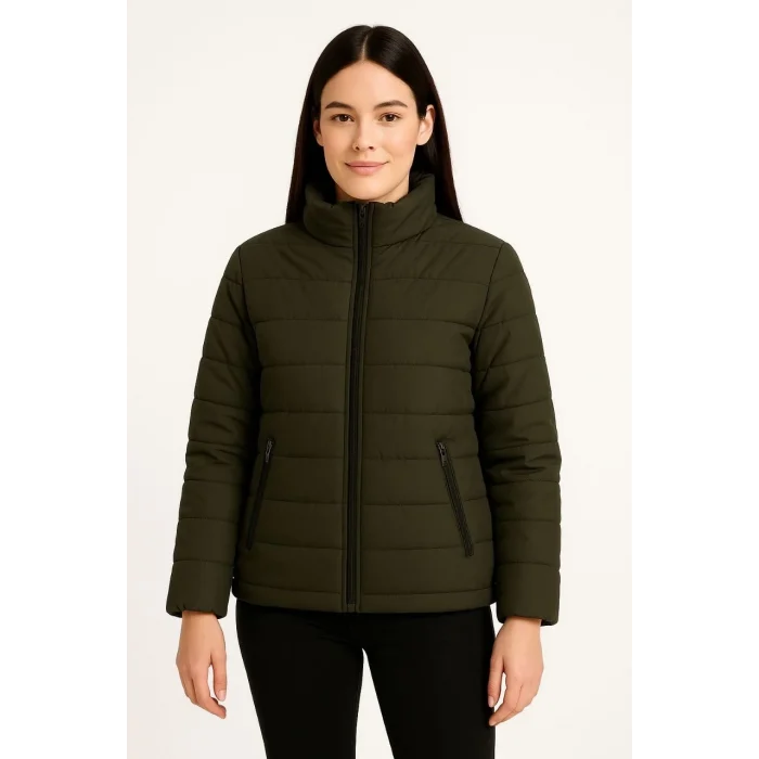 Luz&Pos Kadın Bomber Mont Ceket – Su İtici Kumaş, Kapitone Astarlı, Fermuarlı, Kışlık - Haki