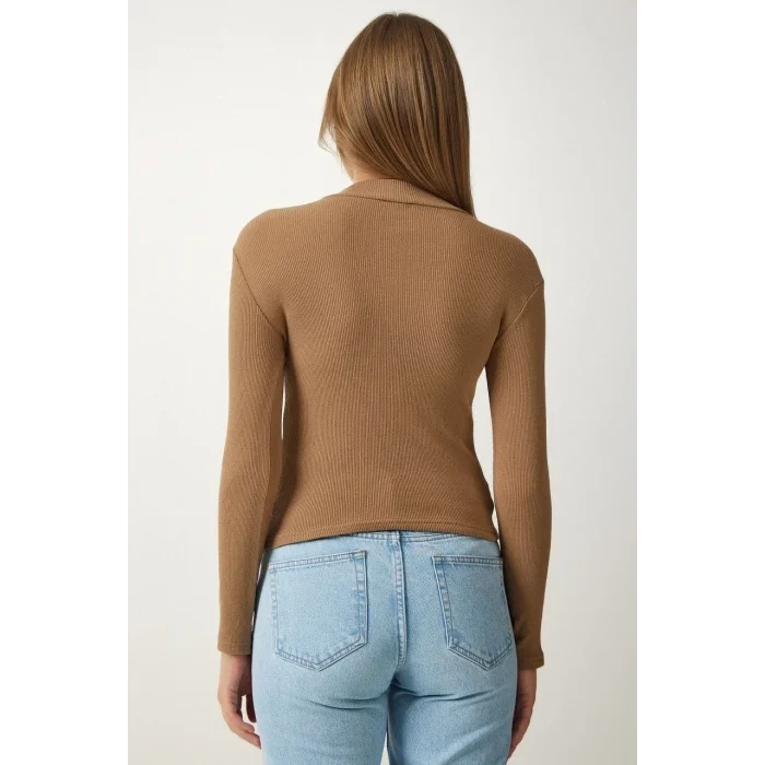 Luz&Pos Kadın Full Likralı Fitilli Kaşkorse Body - Kahve