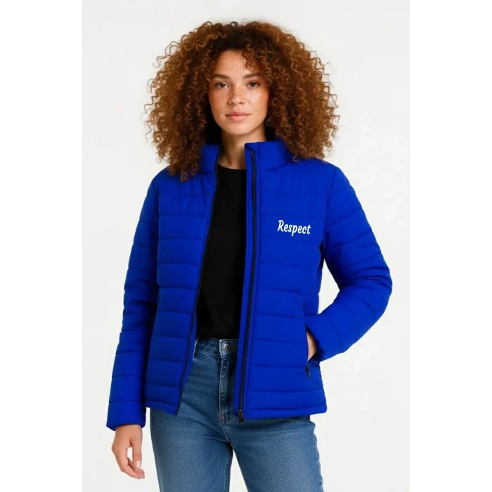 Luz&Pos Kadın Mikro Su İtici Kapitone Baskılı Astarlı Fermuarlı Bomber Mont - Saks Mavisi