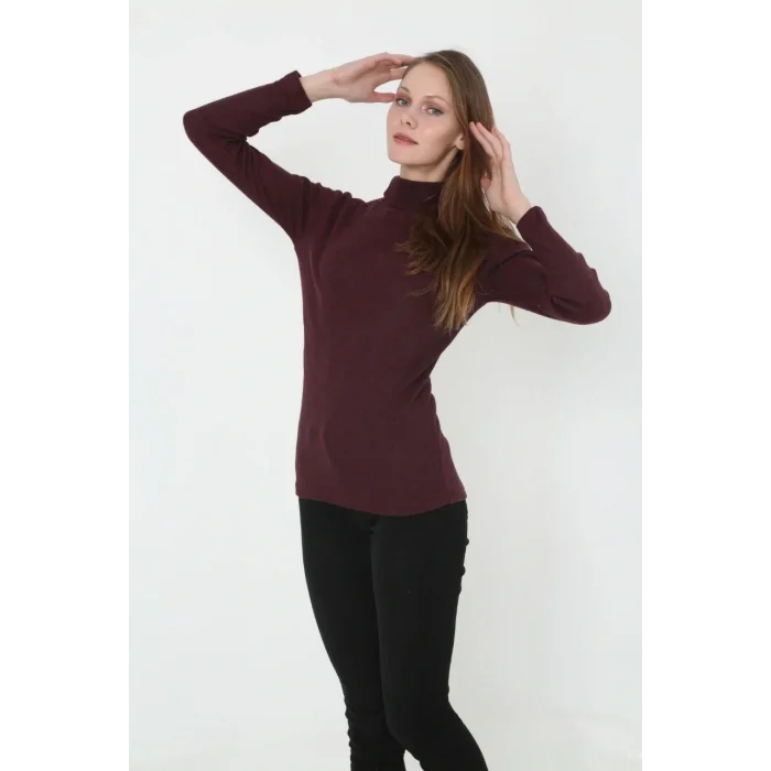 Luz&Pos Kadın Tam Boğazlı Fitilli Likrali Koşkorse Badi - Bordo