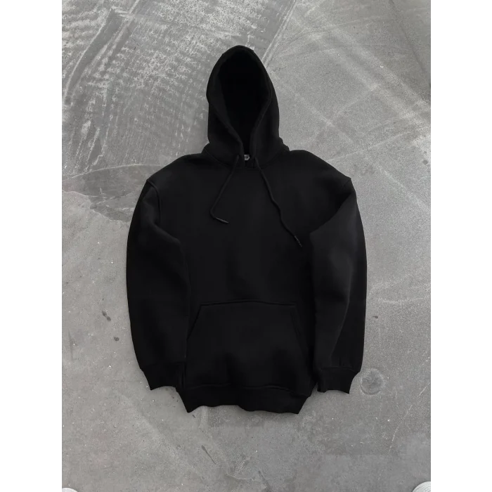 Luz&Pos Kapüşonlu Üç İplik Penye Basic Sweatshirt - Siyah