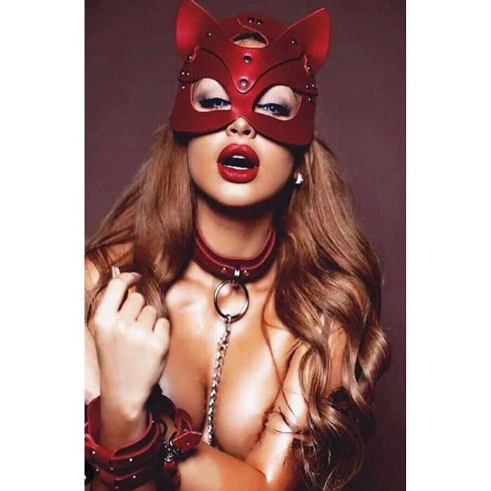 Luz&Pos Kırmızı Maske Tasma Ve Bacak Kelepce Sexy Set