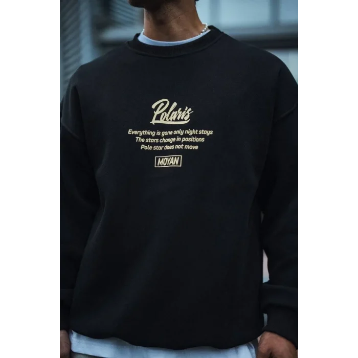 Luz&Pos Kışlık Bisiklet Yaka Ön Ve Arka Baskılı Sweatshirt - Siyah
