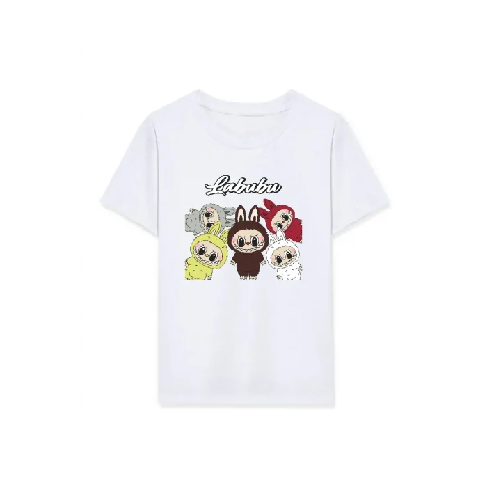Luz&Pos Kız Labubu Çocuk Baskılı T-shirt - Beyaz