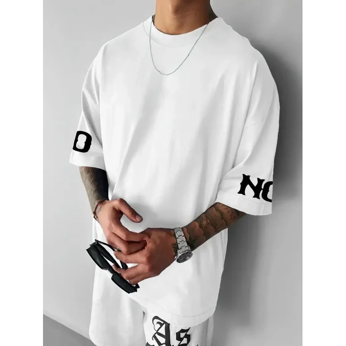 Luz&Pos No Risk No Story Baskılı Oversize Bisiklet Yaka T-shirt - Beyaz