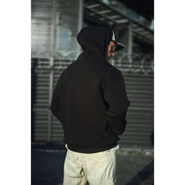 Luz&Pos Üç İplik Penye Kapşonlu Basic Sweatshirt - Siyah