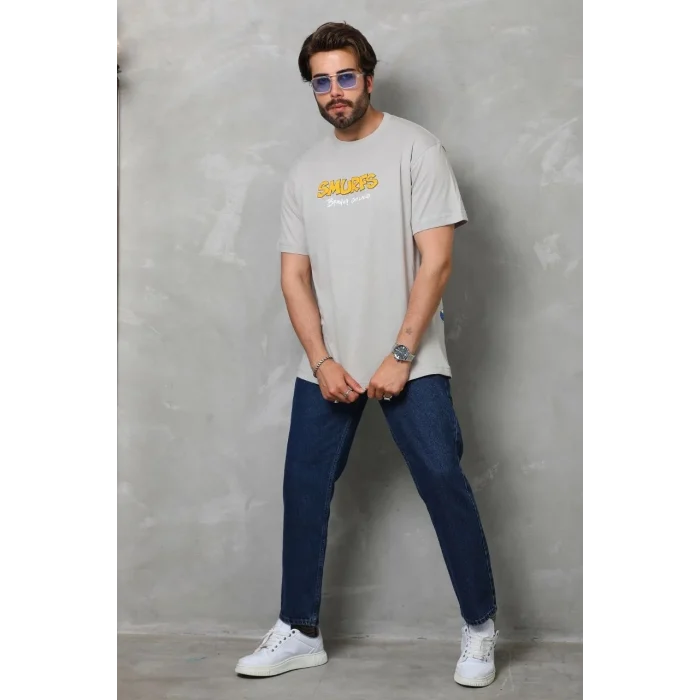 Luz&Pos Unisex Basic Bisiklet Yaka Oversize T-shirt - Gri