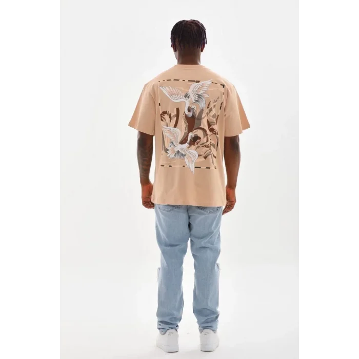 Luz&Pos Unisex Baskılı Oversize T-shirt - Bej