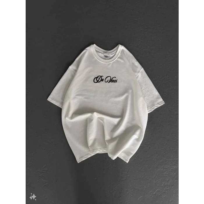 Luz&Pos Unisex Baskılı Oversize T-shirt - Beyaz