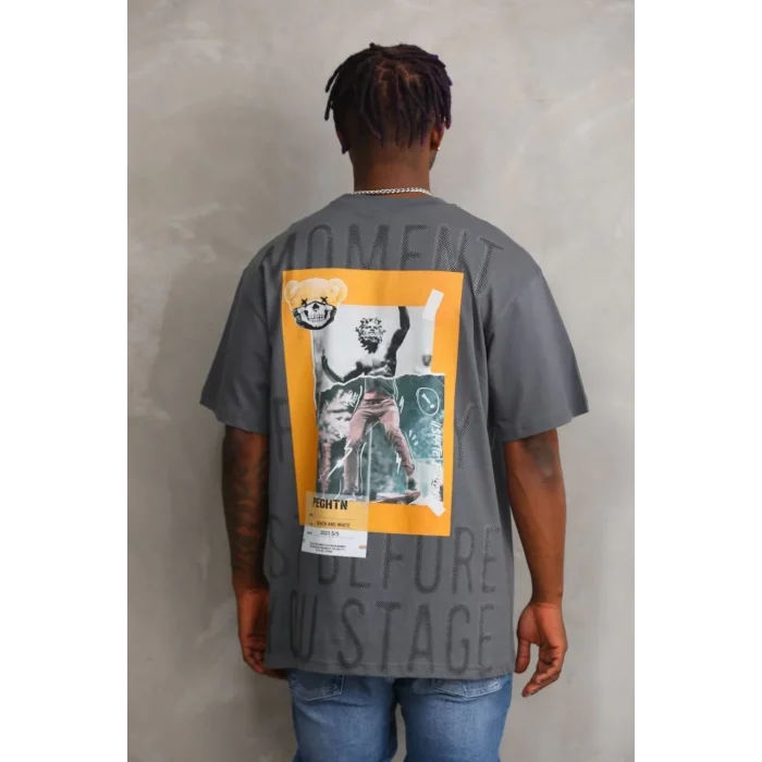 Luz&Pos Unisex Baskılı Oversize T-shirt - Füme