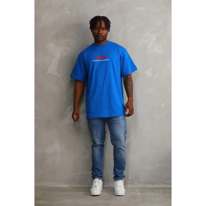 Luz&Pos Unisex Baskılı Oversize T-shirt - Mavi