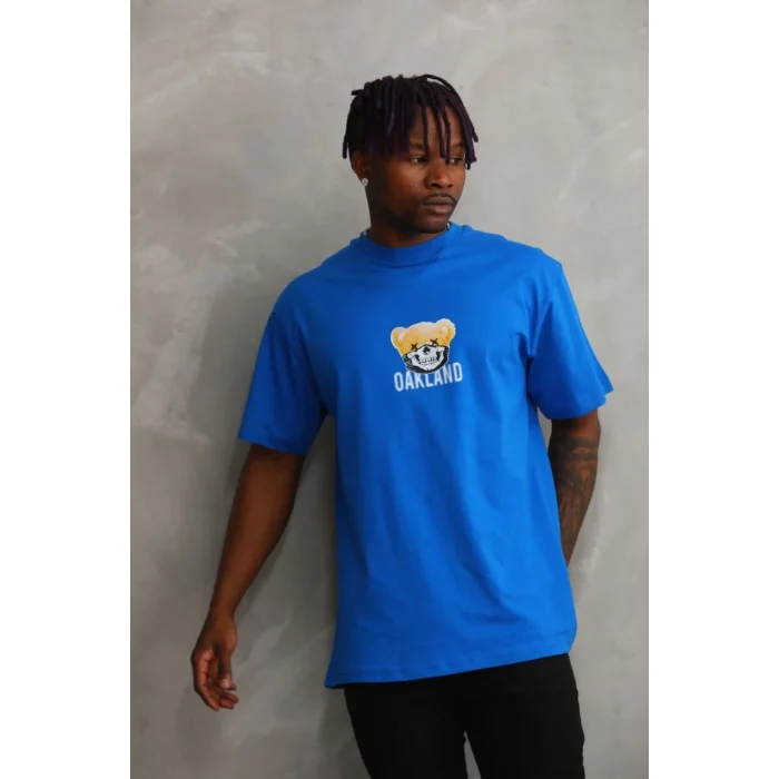 Luz&Pos Unisex Baskılı Oversize T-shirt - Mavi