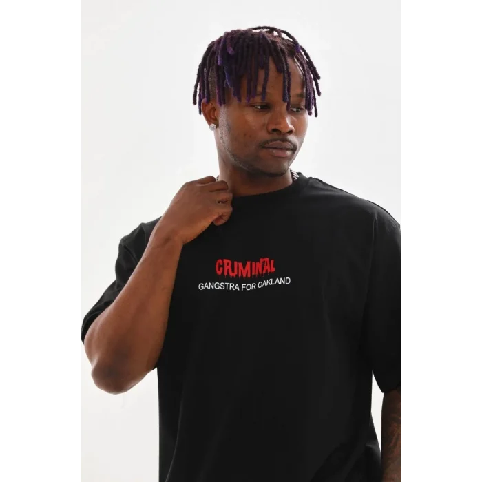 Luz&Pos Unisex Baskılı Oversize T-shirt - Siyah