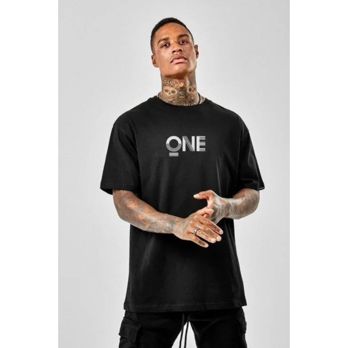 Luz&Pos Unisex Baskılı Oversize T-shirt - Siyah