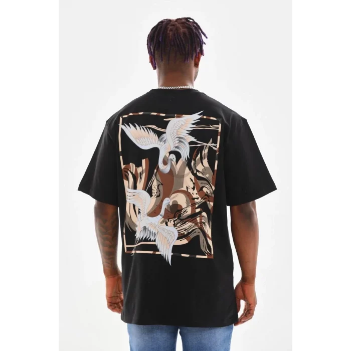 Luz&Pos Unisex Baskılı Oversize T-shirt - Siyah