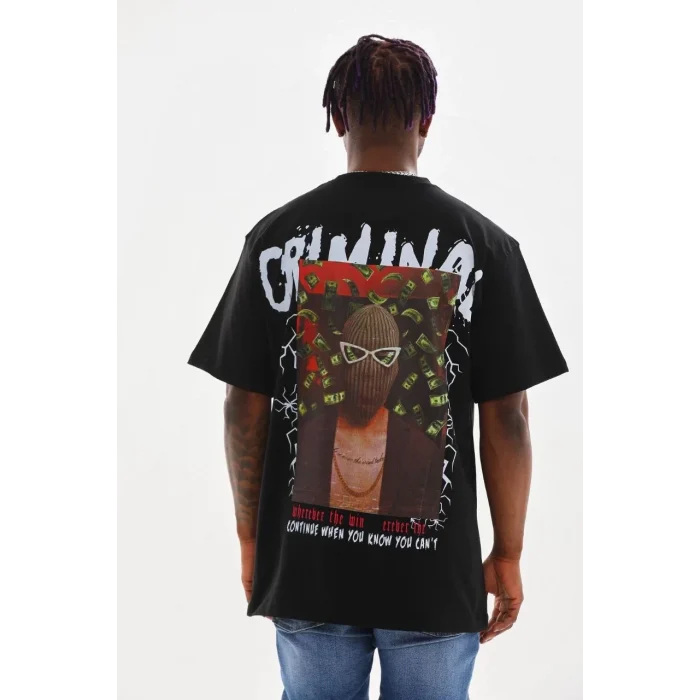 Luz&Pos Unisex Baskılı Oversize T-shirt - Siyah