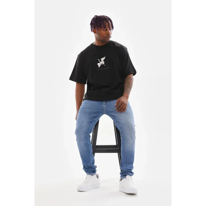 Luz&Pos Unisex Baskılı Oversize T-shirt - Siyah