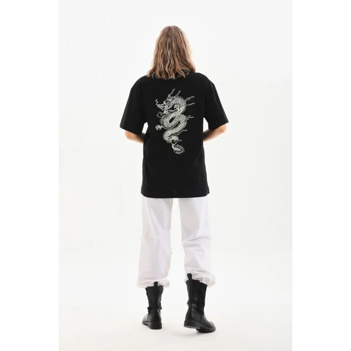 Luz&Pos Unisex Baskılı Oversize T-shirt - Siyah