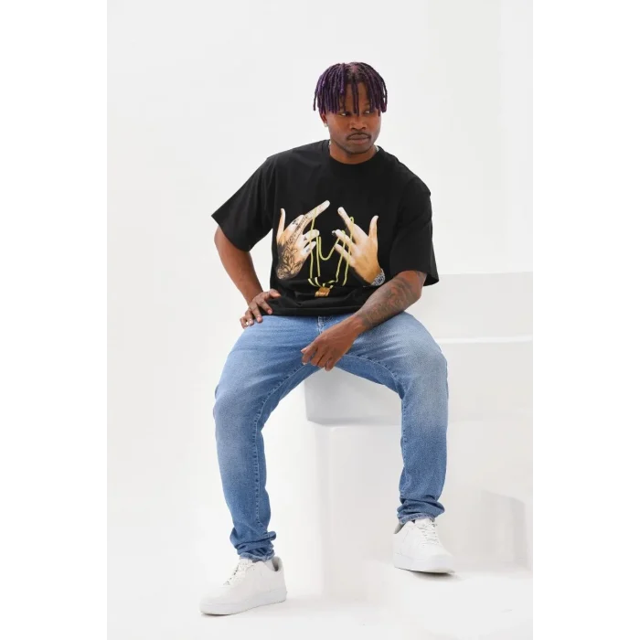 Luz&Pos Unisex Baskılı Oversize T-shirt - Siyah