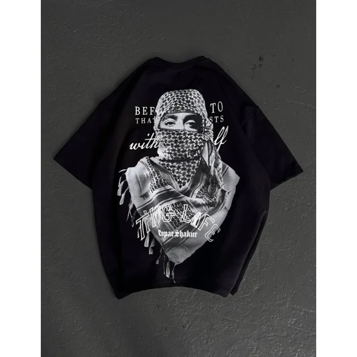 Luz&Pos Unisex Baskılı Oversize T-shirt - Siyah