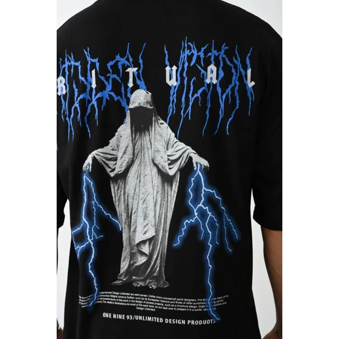 Luz&Pos Unisex Baskılı Oversize T-shirt - Siyah