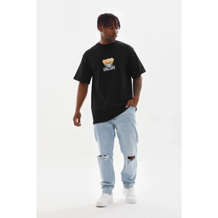 Luz&Pos Unisex Baskılı Oversize T-shirt - Siyah