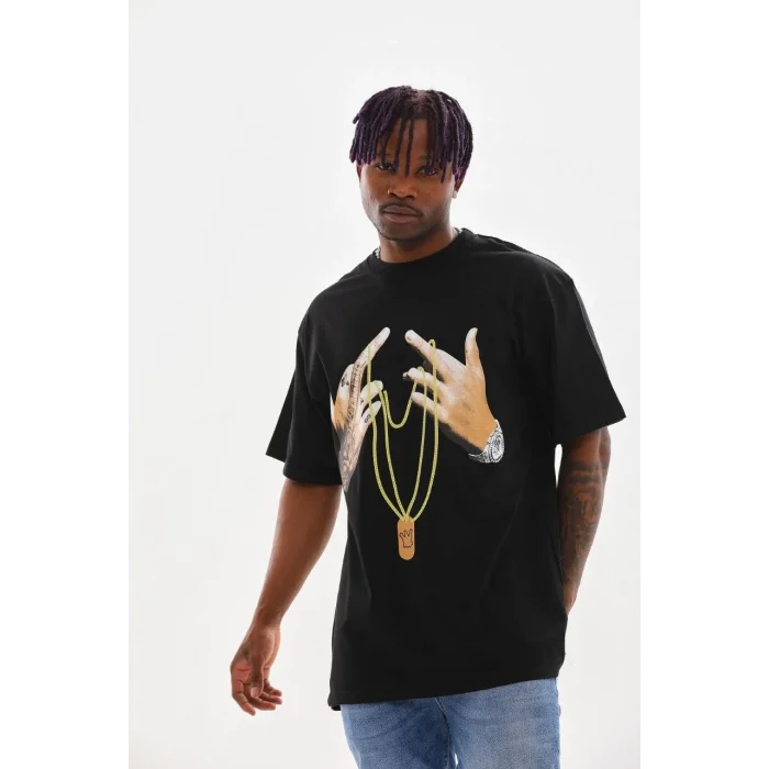 Luz&Pos Unisex Baskılı Oversize T-shirt - Siyah