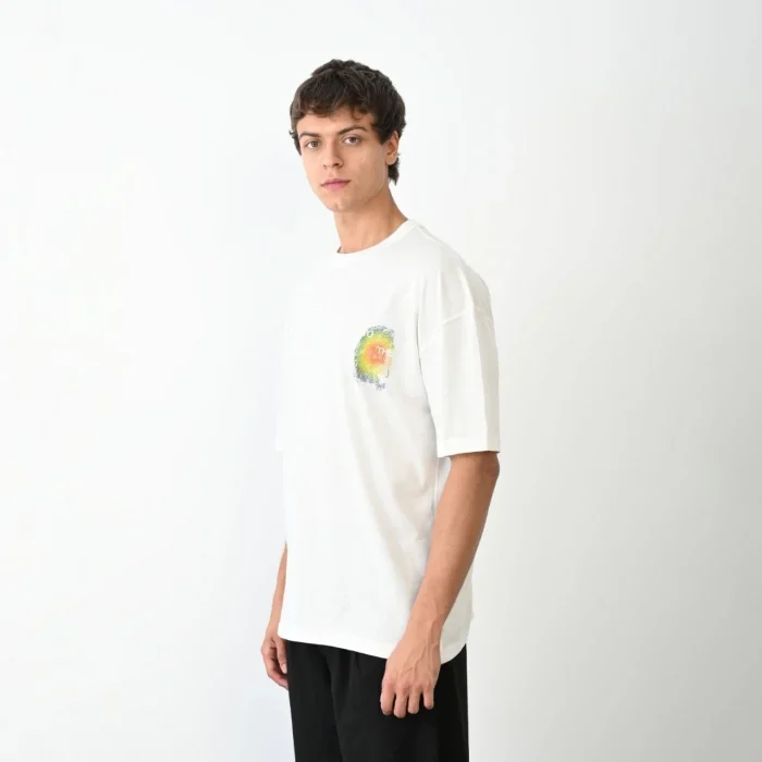 Luz&Pos Unisex Bisiklet Yaka Baskılı Oversize T-shirt - Beyaz