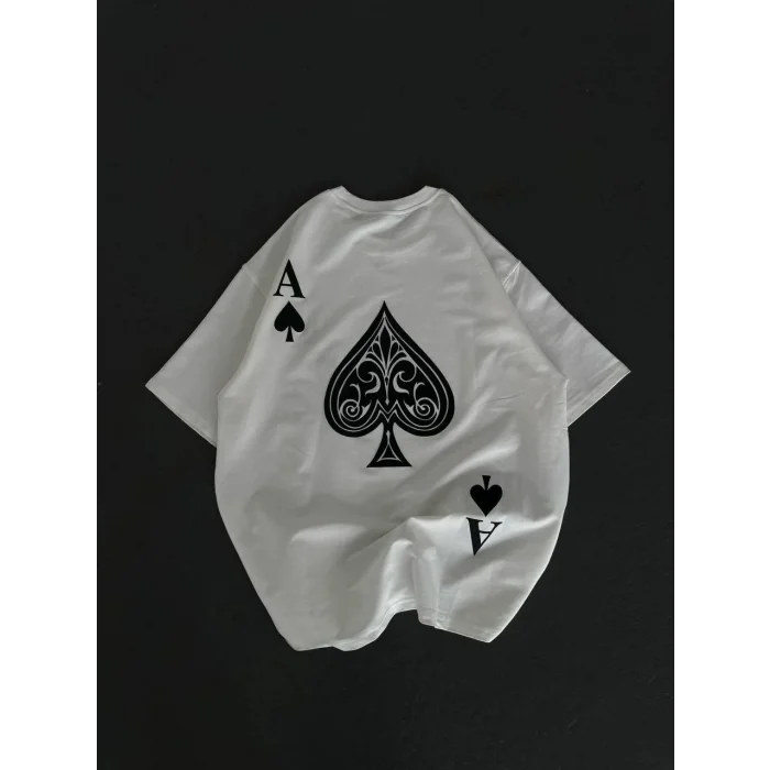 Luz&Pos Unisex Bisiklet Yaka Baskılı Oversize T-shirt - Beyaz