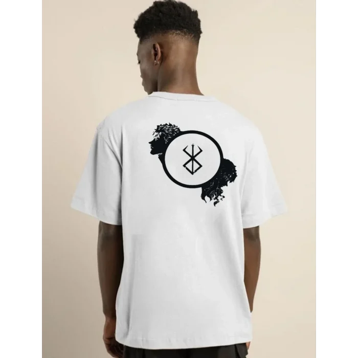 Luz&Pos Unisex Bisiklet Yaka Baskılı Oversize T-shirt - Beyaz