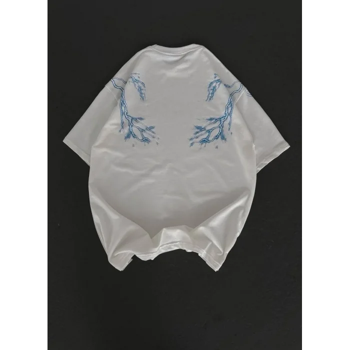 Luz&Pos Unisex Bisiklet Yaka Baskılı Oversize T-shirt - Beyaz