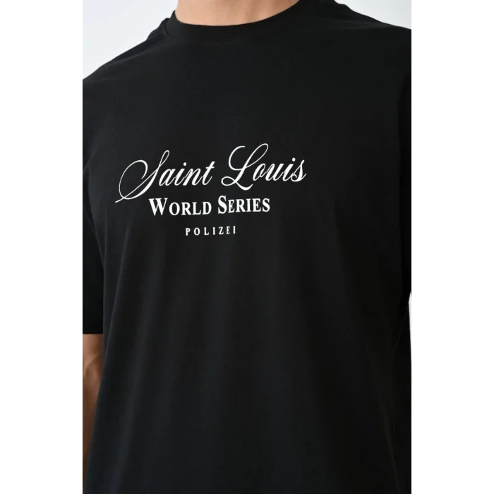 Luz&Pos Unisex Bisiklet Yaka Baskılı Oversize T-shirt - Siyah