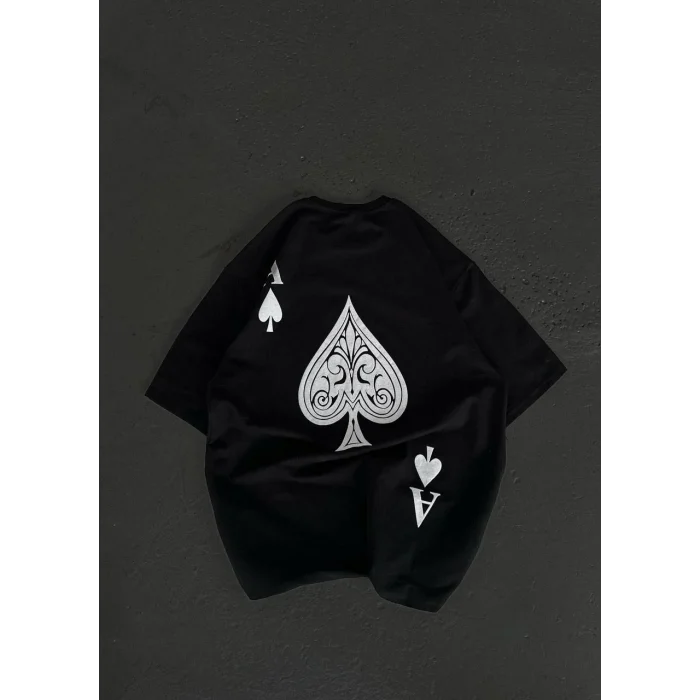 Luz&Pos Unisex Bisiklet Yaka Baskılı Oversize T-shirt - Siyah