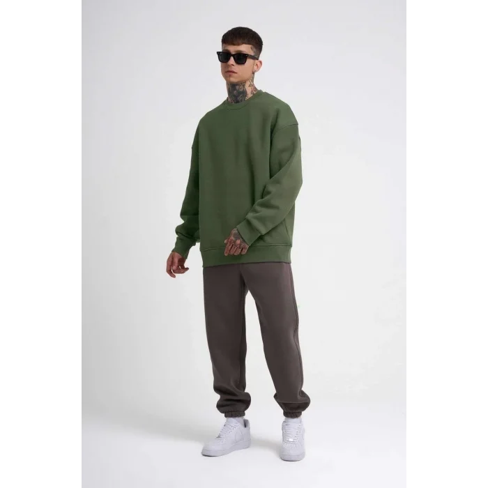 Luz&Pos Unisex Biskilet Yaka Üç İplik Sweatshirt - Haki