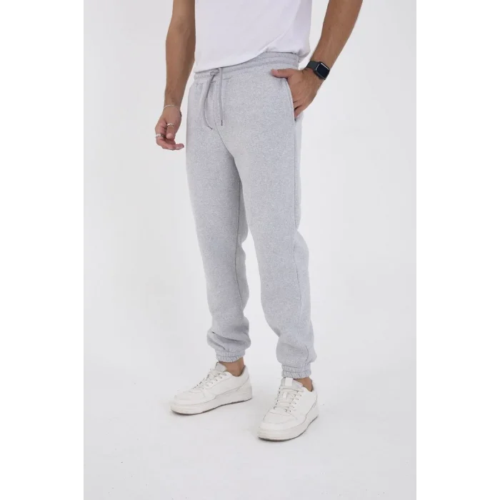 Luz&Pos Unisex Kışlık Üç İplik Lastikli Eşofman Pantolon - Gri