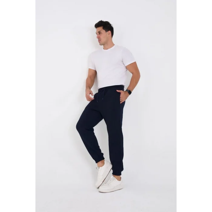 Luz&Pos Unisex Kışlık Üç İplik Lastikli Eşofman Pantolon - Lacivert