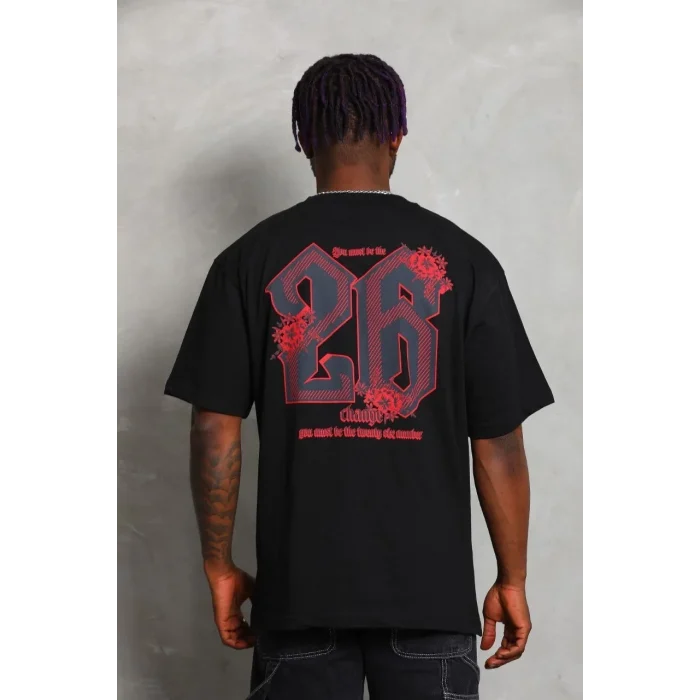 Luz&Pos Unisex Oversize Baskılı Bisiklet Yaka T-shirt - Siyah