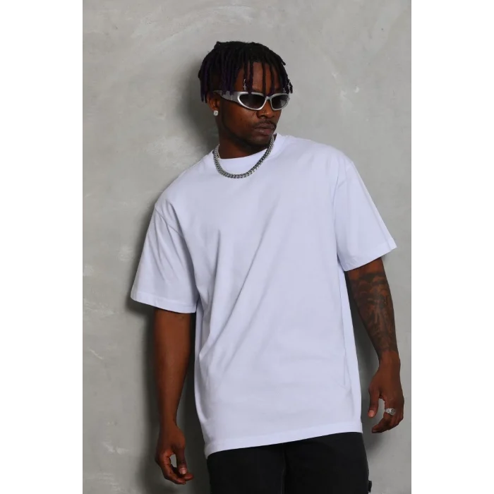 Luz&Pos Unisex Oversize Düz Bisiklet Yaka T-shirt - Beyaz