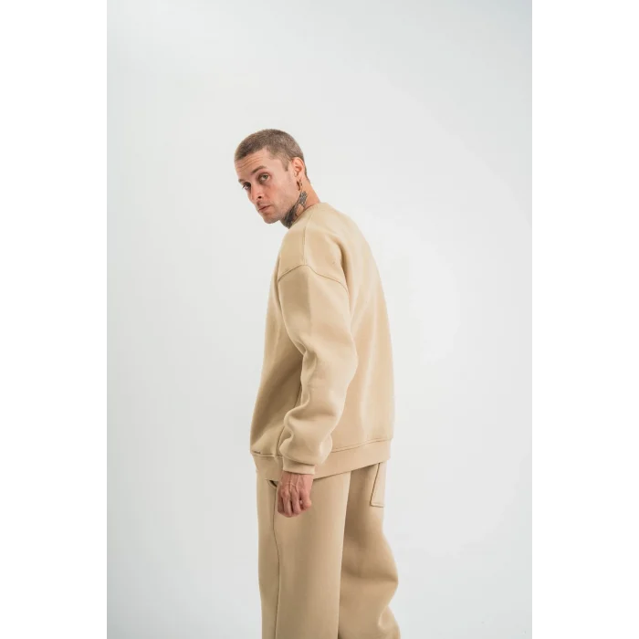 Luz&Pos Uzun Kol Bisiklet Yaka Basic Sweatshirt - Bej